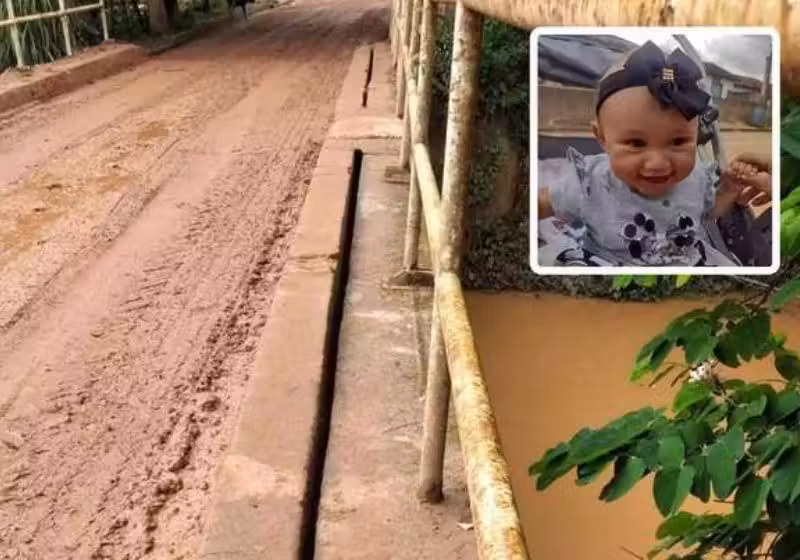 A menina Ana Júlia (destaque) estava no colo quando a mãe escorregou na lama, a filha caiu no rio e o pedreiro apareceu para resgatá-la - Foto: reprodução/ Facebook.