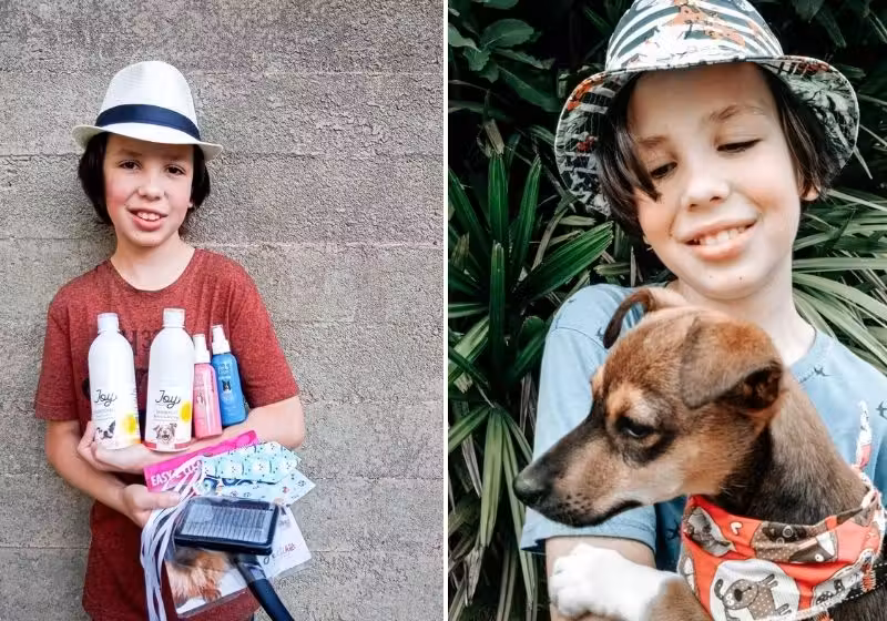 Thiago dá banho em cães de rua para ajudá-los na adoção. Fotos: Arquivo Pessoal