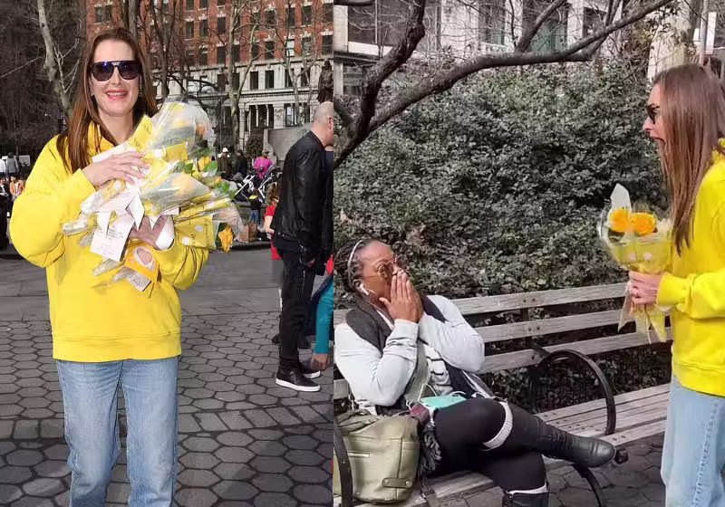 Brooke saiu distribuindo flores amarelas pelas ruas de NY e emocionando várias pessoas Foto: Instagram