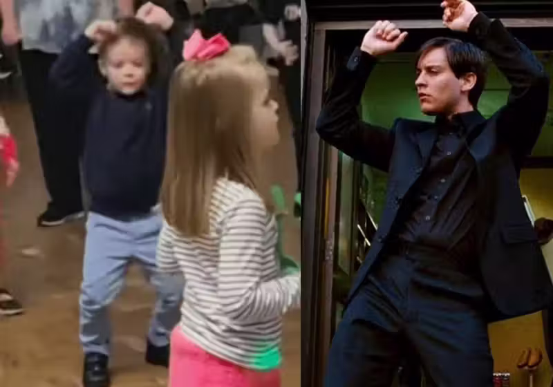 O garotinho arrasou na dança de Tobey Maguire, reproduzindo os passos do ator de Homem-Aranha - Fotos: reprodução