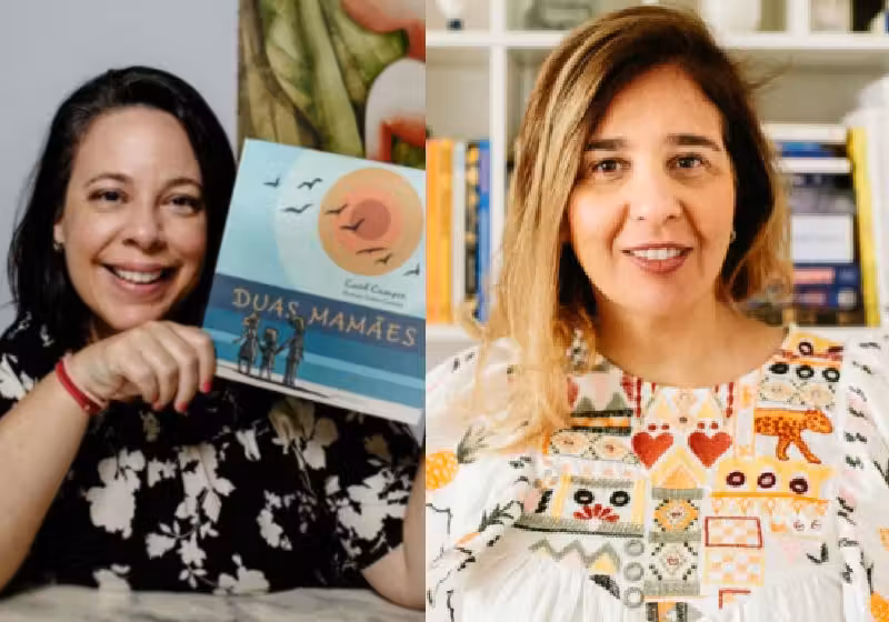 Escritoras Carol Campos (esq) e Ana Holanda inspirando pessoas a escrever no Dia do Livro - Foto Carolina Pires