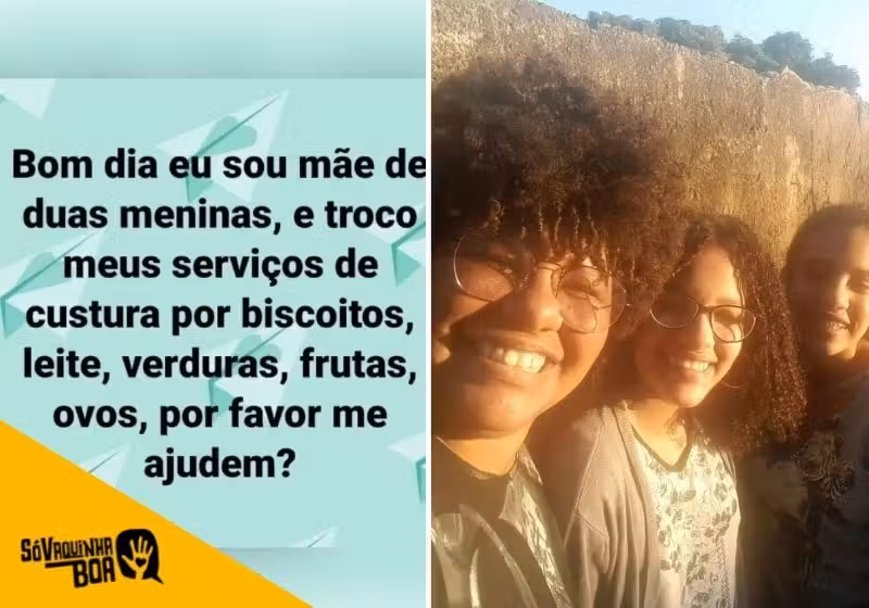 Desempregada e com problemas de saúde, ela sustenta sozinha as adolescentes de 14 e 15 anos em Belo Horizonte com serviços de costura - Fotos: Reprodução Facebook/Arquivo Pessoal