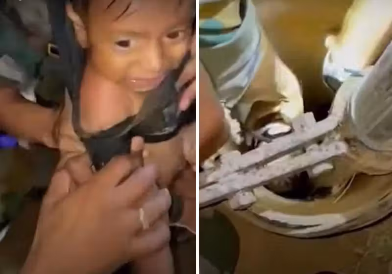 O garotinho caiu no poço brincava em uma fazenda - Foto: Reprodução/vídeo