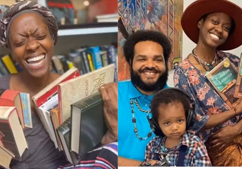 O casal Kaila e Raymond abriram uma livraria gratuita para e espalham amor através da literatura - Foto arquivo pessoal