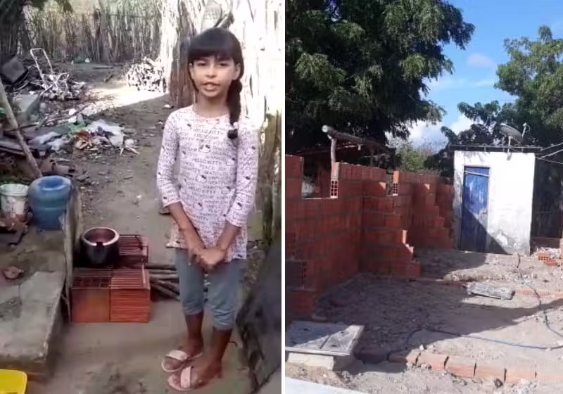 Em vídeo publicado nas redes sociais, a menina pediu telhas de presente de Natal e emocionou a todos. Fotos: Reprodução/vídeo