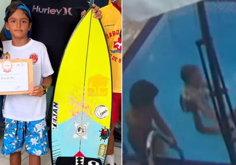 O Menino surfista salvou seu primo bebê que estava se afogando na piscina. Foto: Reprodução/CNN.
