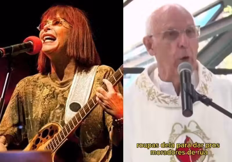 O padre Júlio revelou que Rita Lee mandava roupas de shows para ele entregar a pessoas em situação de rua - Fotos: reprodução / Instagram