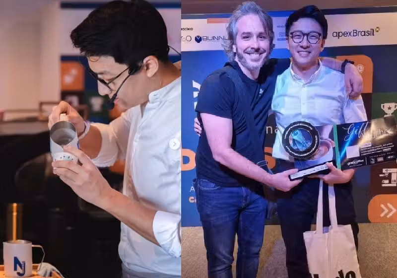O brasileiro Boram Julio Um ganhou o terceiro título consecutivo de melhor barista do mundo. - Fotos: reprodução / Instagram @boramum