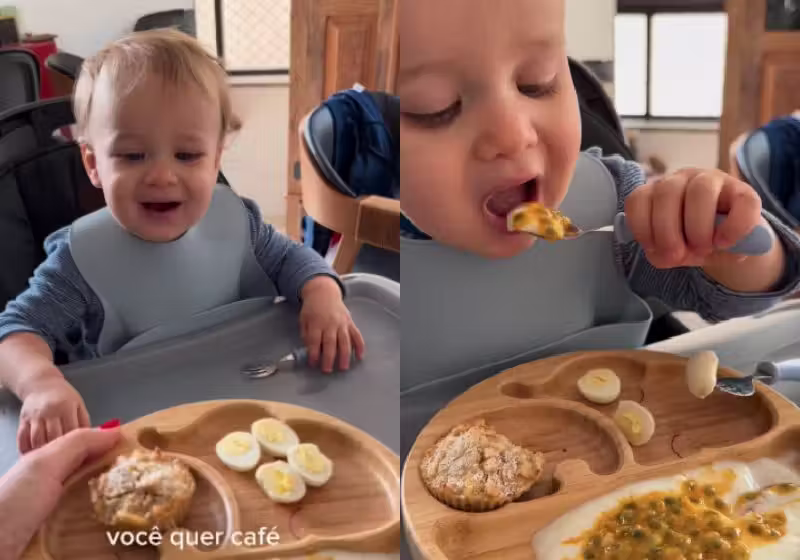 Theo é um bebê que ainda está aprendendo a falar, mas gosta de comida saudável e já sabe o nome dos alimentos com essa idade. - Fotos: reprodução / Instagram @ttheobm