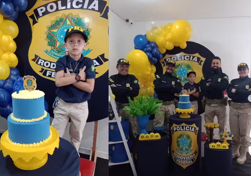 Os agentes aparecem de surpresa na festa de aniversário do João, um garotinho apaixonado pela PRF, que mora em Caruaru, Pernambuco. Foto: @marciavianacordeiro