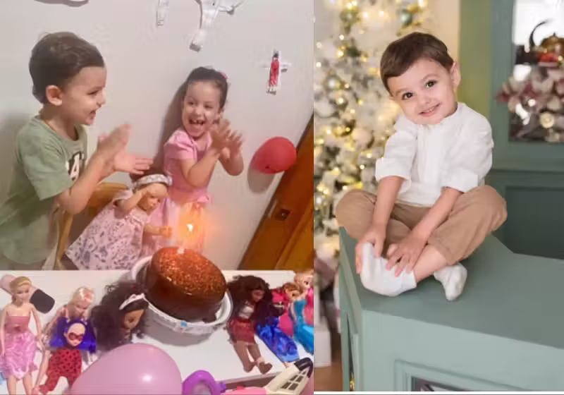 José, de 3 anos, é um menino bem diferente, ele se sente o pai da filha da melhor amiga, Cecília, que tem uma boneca favorita. No aniversário da filha de ambos, festa e foto de álbum de família. Foto: @andrettorenata