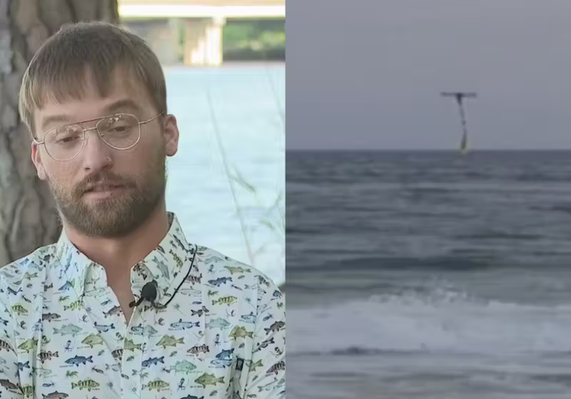 Andrew Smith é um pescador amador de tubarões, mas com um drone que usa nas pescarias, salva uma garota que estava na praia, nos EUA, mas por pouco não se afoga. Incrível. Foto: ABC News