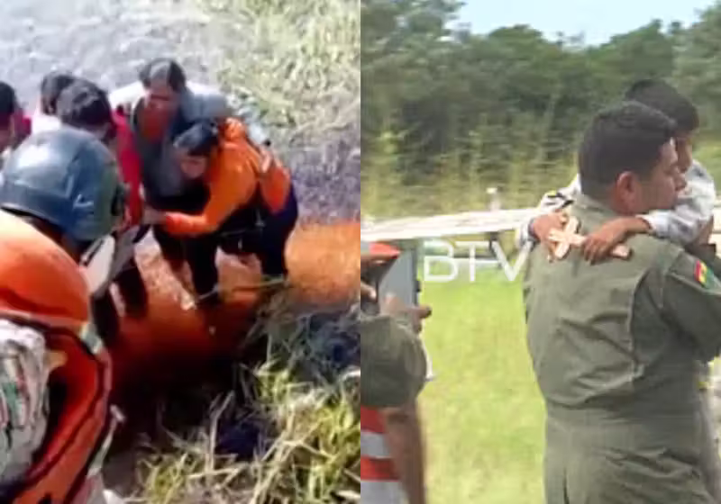 Os quatro adultos e a criança sobreviveram no pântano depois da queda do avião. Eles comeram farinha e chocolate! - Foto: BTV