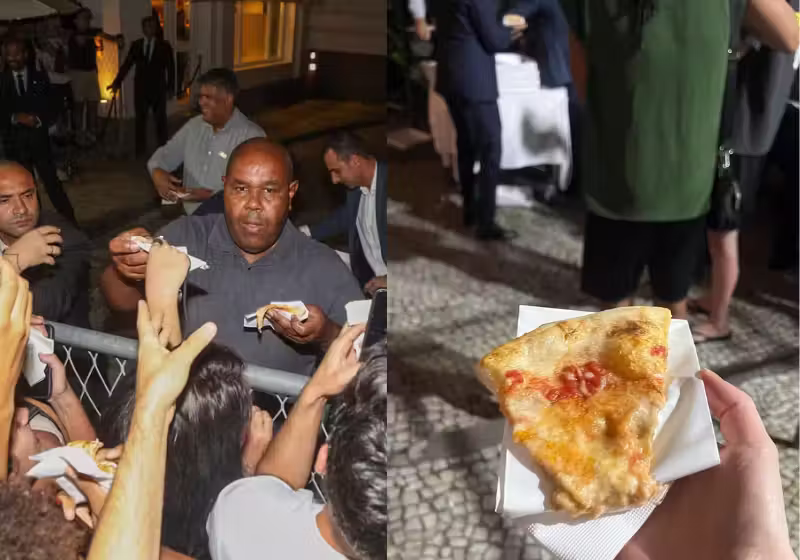 Lady Gaga não apareceu, mas mandou pizzas para os fãs acampados em frente ao Copacabana Palace, no Rio de Janeiro. Eles amaram! - Foto: AgNews e Instagram