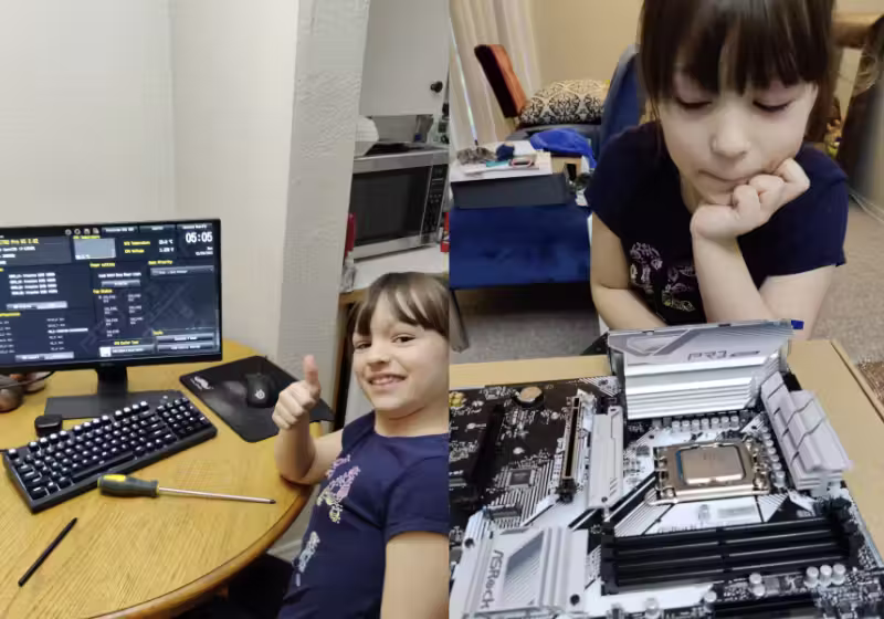 A garotinha montou o próprio computador e ganhou de presente dos fãs na internet uma placa de vídeo. - Foto: Reddit