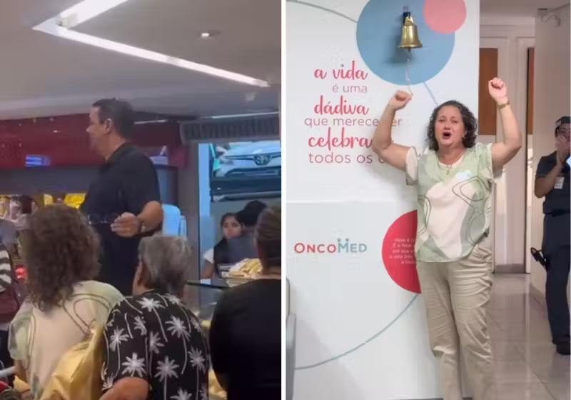 Esse homem, o Anderson, morador da região de Ribeirão das Neves (MG) superou a timidez, subiu em uma cadeira na padaria, e pediu aplausos para a mulher que conseguiu a cura de um câncer. - Foto: @andersonazevedo