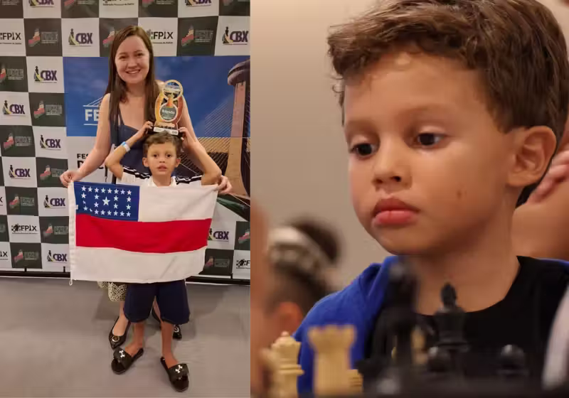 O menino brasileiro Samuel, de Manaus, tem 6 anos e é um gênio do xadrez. O garoto venceu o Festival Nacional da Criança, que reuniu 150 competidores de todo país. - Foto: A Crítica/Globo Esporte