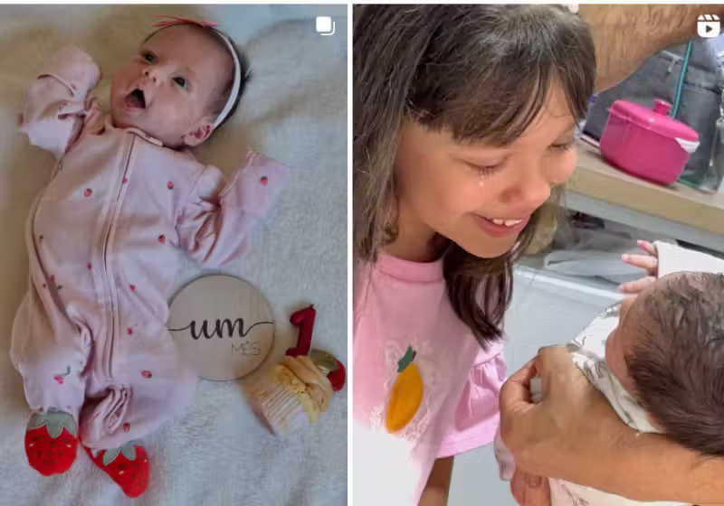 Bianca, a recém-nascida, simplesmente para de chorar no hospital quando ouve a voz da Sofia, a irmãzinha mais velha que conversava com ela na barriga da mãe. As duas moram em Anápolis, Goiás. - Foto: @gabriellafilgueira