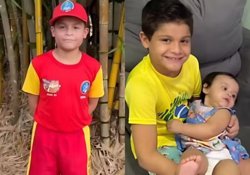 O bombeirinho Benjamin Noah, de Manaus, no Amazonas, salva a irmãzinha Isadora engasgada com técnica que aprendeu no curso de bombeiros mirins. - Foto: CBMAM