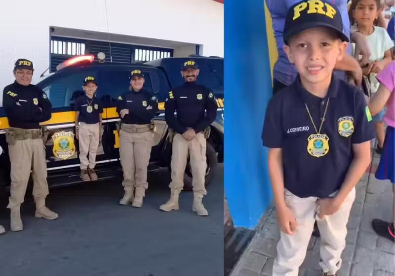 João Cordeiro, de 6 anos, sonha em ser da PRF, no aniversário foi surpreendido pela visita dos agentes. Que emoção! Foto:@marciavianacordeiro