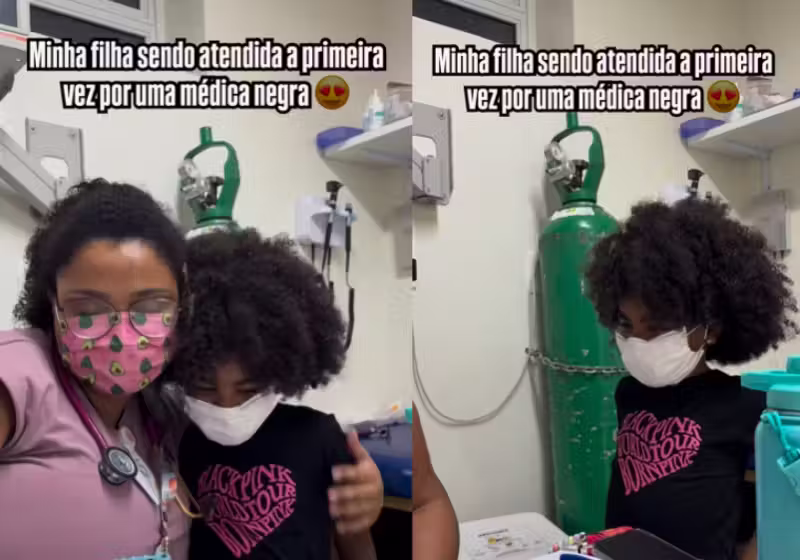 A criança Mel, de SP, foi atendida por uma médica preta e se emocionou. - Foto: @amandasantos.amd