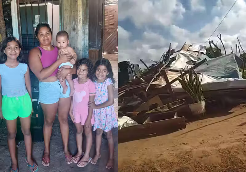 Dona Zildene, as filhas e os três netos quase foram soterrados depois que o barraco onde a família morava caiu, na região metropolitana de Natal (RN). Ajude! - Foto: arquivo pessoal