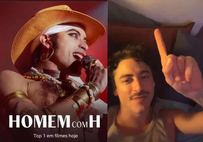 Homem com H subiu para o Top 1 da Netflix, como o filme mais visto na plataforma e Jesuíta Barbosa gravou um vídeo agradecendo. Fotos: reprodução NetFlix/@jesuitabarbosa