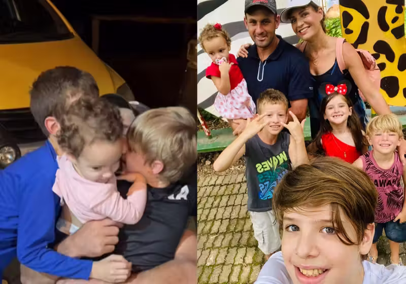 As crianças mostraram o quanto são apaixonadas pelo padrasto quando ele voltou de viagem, no Rio de Janeiro. Uma lindeza só! - Foto: reprodução redes sociais