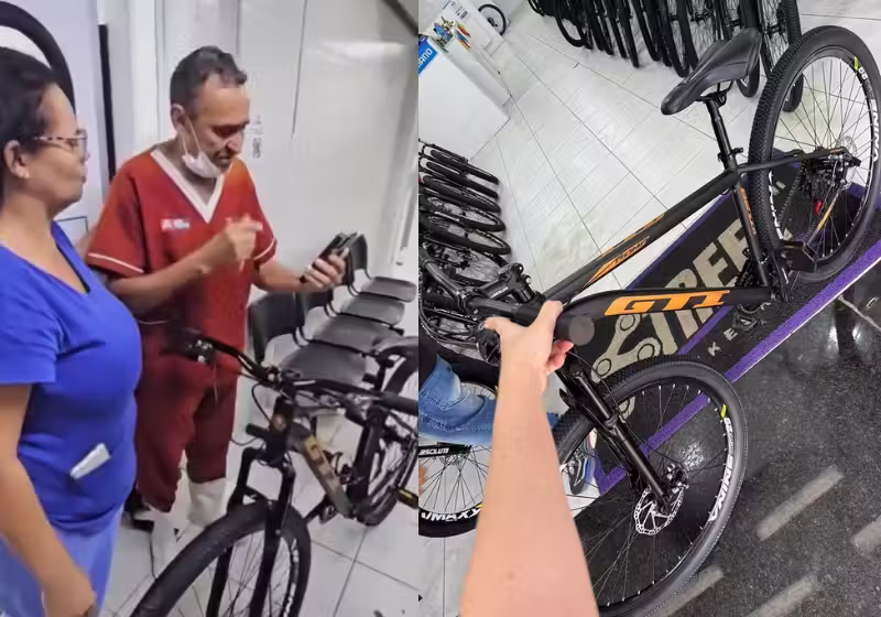 Os médicos se reuniram e ajudaram o idoso, que teve a bike roubada. Lindo de se ver - Foto: reprodução redes sociais