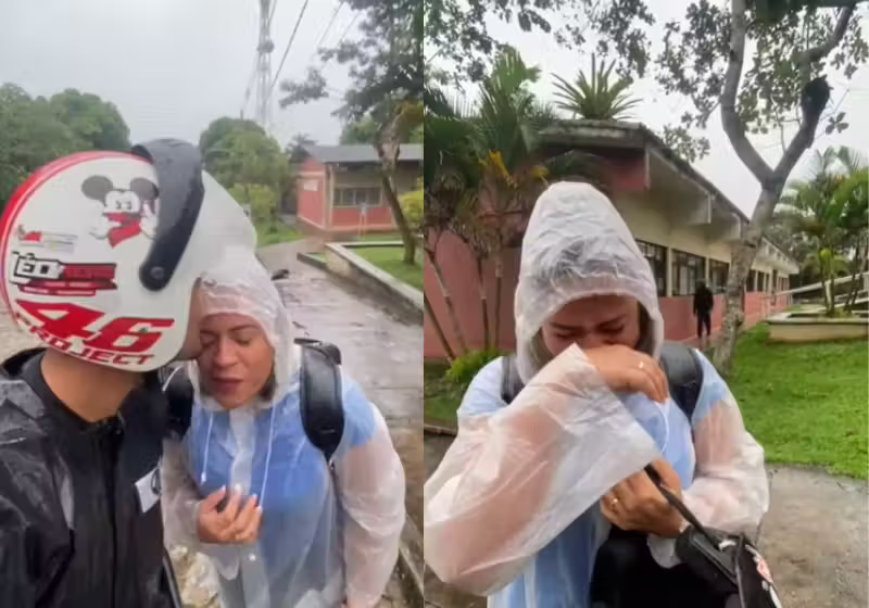 O vídeo emocionante de do filho Guillermy levando a mãe Gracilene no primeiro dia de faculdade dela, na Paraíba, viralizou. As lágrimas dela agora são de felicidade - Foto: _gracilene85/Instagram