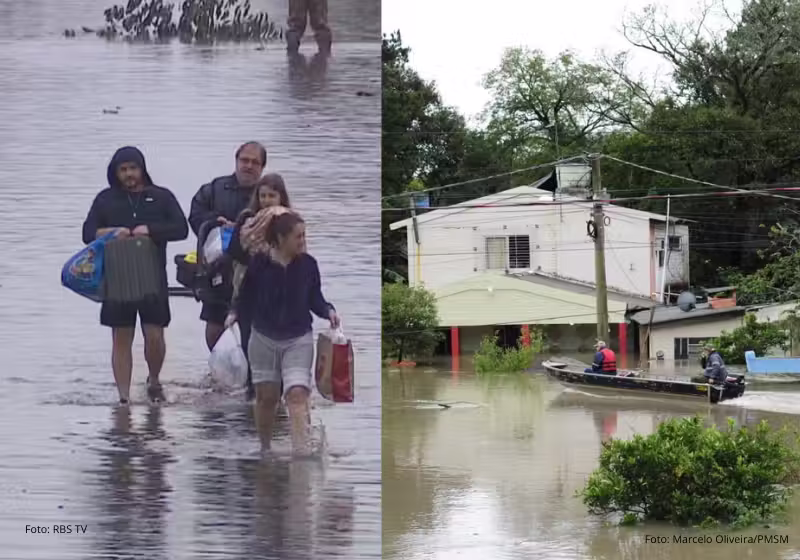 O estado do RS decretou estado de calamidade após a nova enchente, que já atingiu mais de 120 cidades. Ajude pelo Só Vaquinha Boa. - Fotos: RBS TV e Marcelo Oliveira/PMSM