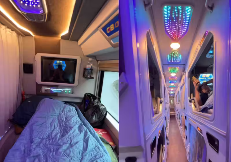 O ônibus high-tech do Vietnã encantou brasileiros nas redes por tudo que oferece durante as viagens. - Foto: @jornadacomum/Instagram
