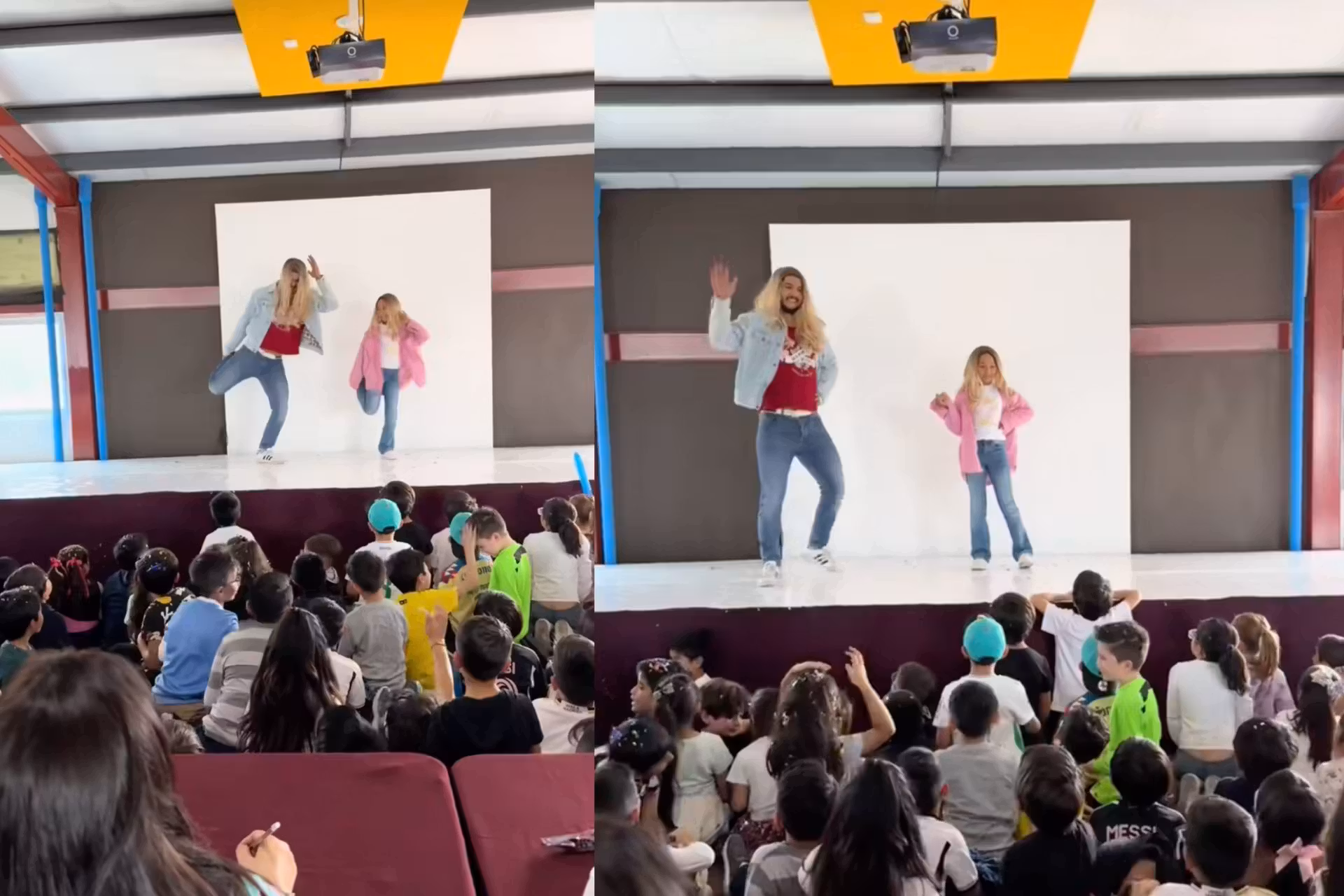 O padrasto dançando hit do filme As Branquelas com a enteada, que sofre Bullying numa escola do México. - Fotos: reprodução/tiktok