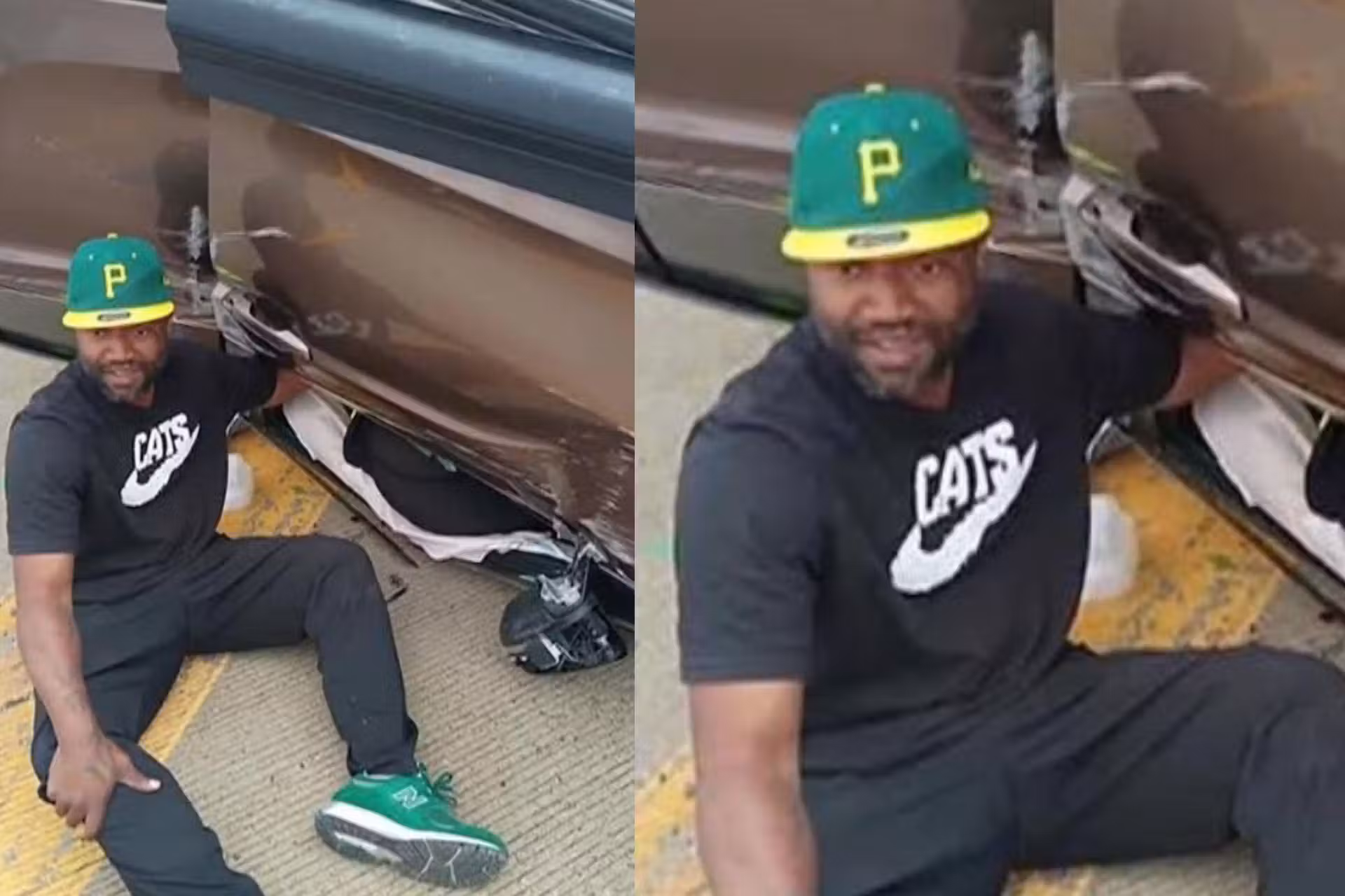 Em vez de filmar, Nathan, ficou segurando a mão da mulher presa no carro capotado, até o socorro chegar em Pittsburgh (EUA). - Fotos: reprodução / WTAE