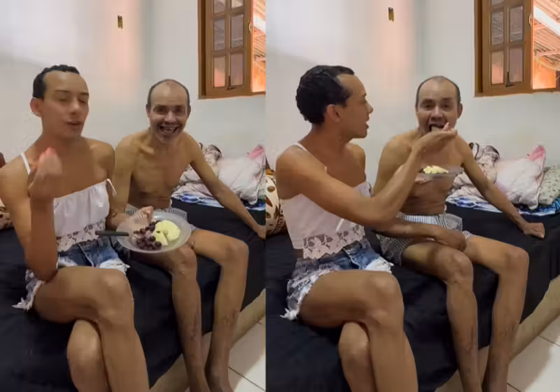 O filho cuida do pai com todo amor, mesmo sendo agredido por ele no passado. - Foto: reprodução redes sociais