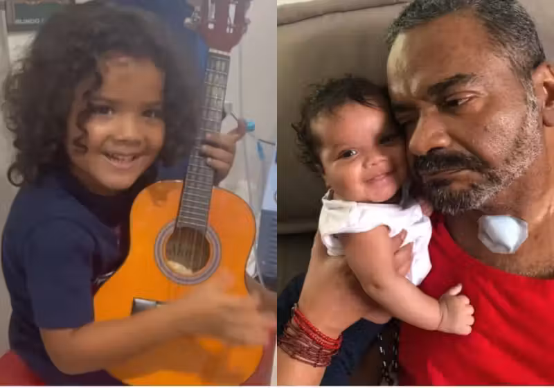 Antônio, neto de Arlindo Cruz, fez a homenagem ao avô nas redes. Disse pra ninguém ficar triste porque o vovô virou estrelinha. - Foto: reprodução redes sociais