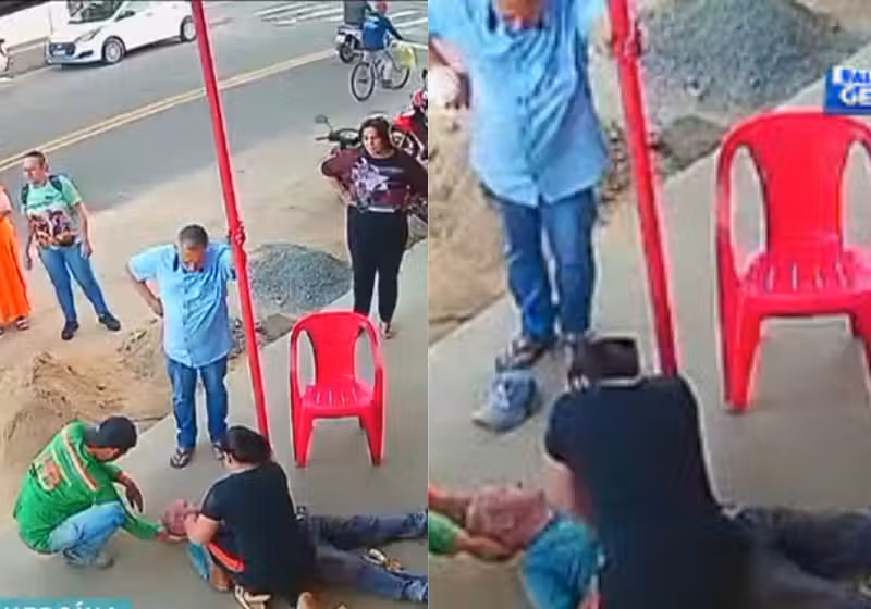 Uma cabeleireira agiu rápido e salvou um pedreiro, que teve uma parada cardíaca e caiu em frente ao salão onde ela trabalha - Foto: reprodução R7