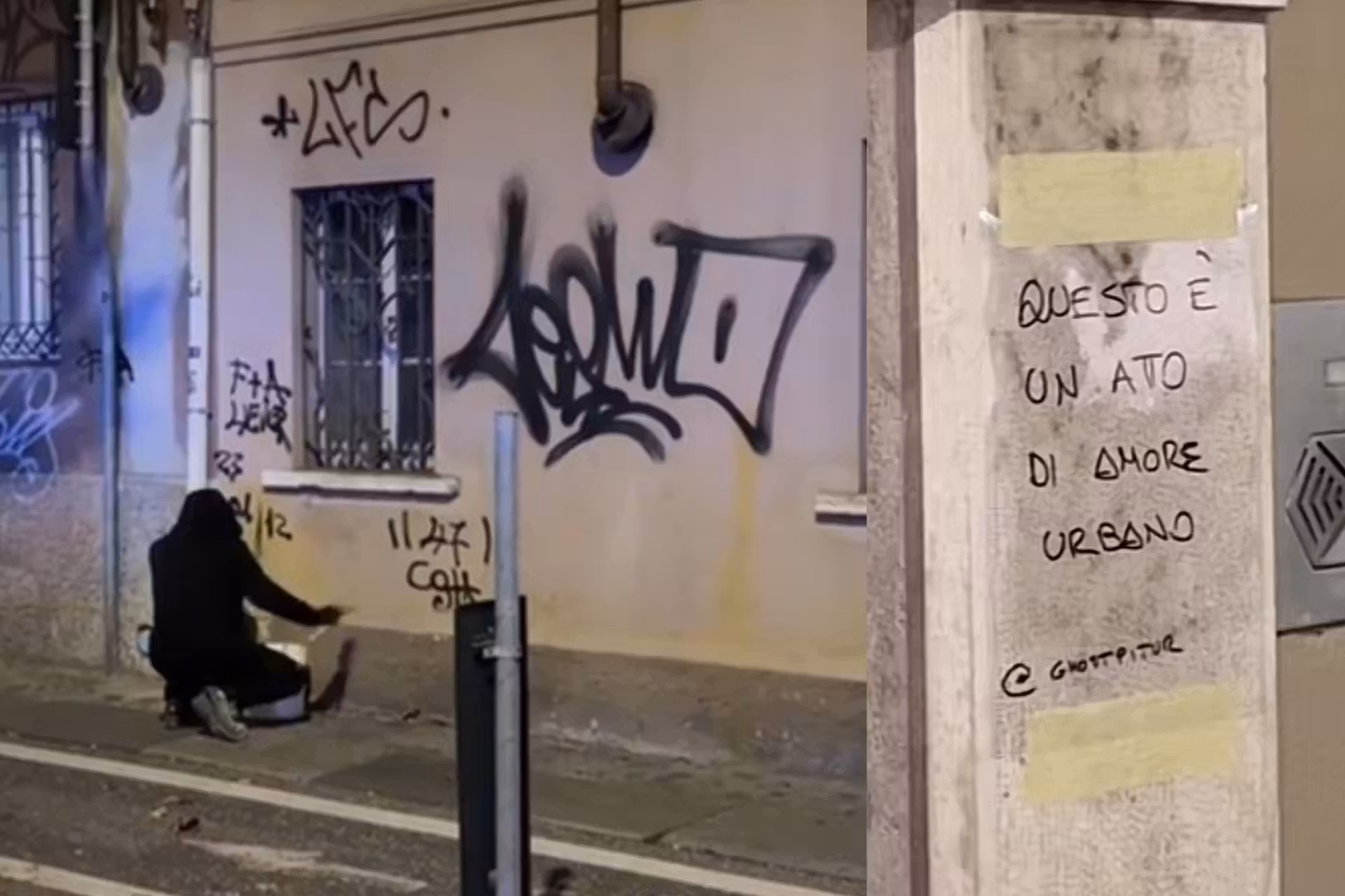 Um pintor fantasma limpa pichações de prédios históricos de madrugada, na Itália. Vídeo dele tem 4,8 milhões de visualizações. - Foto: Ghospitur/Tiktik