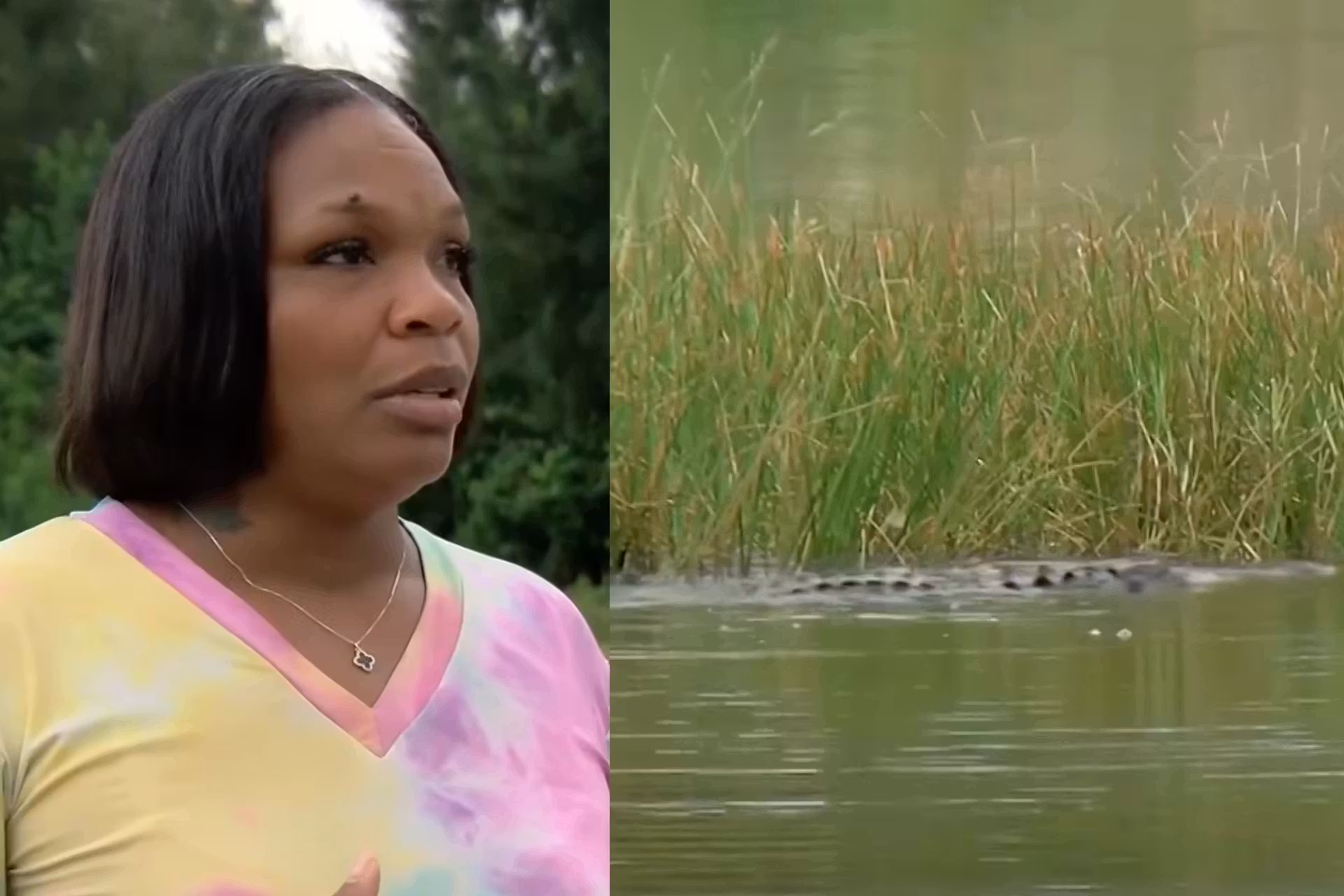 Bridgett, a mulher que pulou no lago com crocodilo salvou uma menina de 11 anos que escorreu e caiu na água. - Fotos: reprodução/WHAS11