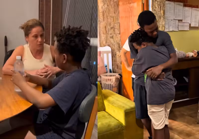 O menino não conteve a emoção ao saber que os pais iriam adotar o irmão dele. - Foto: reprodução redes sociais