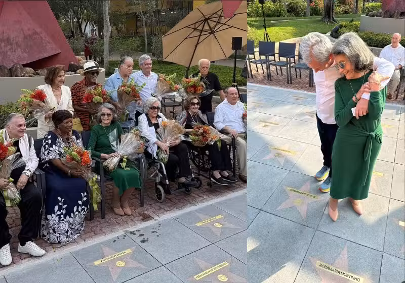15 artistas veteranos foram os primeiros homenageados com estrelas na Calçada da Fama dos Estúdios Globo, no Rio, nesta quinta, 2. - Fotos: reprodução/Gshow
