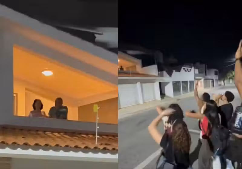 Alunos da faculdade Fadminas (MG) fizeram a serenata esta semana na porta da casa de uma idosa com Alzheimer. Ela fica esperando todo dia por eles. - Fotos: reprodução/Instagram