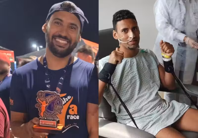 O jovem Arthur, que foi ndesenganado pelos médicos após ficar em coma e ter 6 paradas cardiorrespiratórias, conquistou o 2º lugar numa corrida para PcDs em Santos (SP). - Fotos: arquivo pessoal