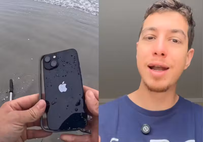 Com um detector de metais, o “Caçador de Tesouros” brasileiro Matheus Natan, encontrou um iPhone soterrado na areia de uma praia de SC e devolveu à dona, uma turista que já tinha ido embora da cidade. - Fotos: reprodução/Instagram