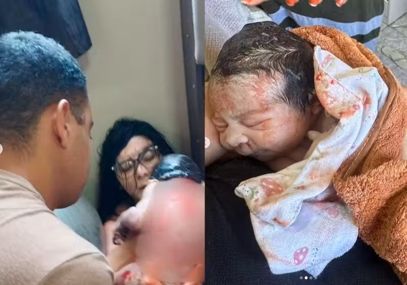 Carlos, o pai, foi obrigado a fazer o parto da própria filha em casa. Bela e a mãe Isabela passam bem. - Fotos: reprodução/FalaPlanaltina