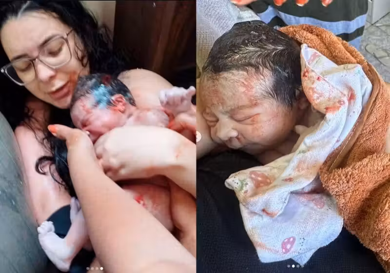 Após o parto em casa, Bela e Isabela foram levadas ao hospital e passam bem. - Fotos: reprodução/Fala Planaltina