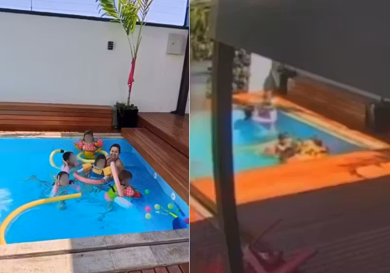 A avó pulou na água e salvou os netos, que se afogavam na piscina - Foto: reprodução TV Anhanguera