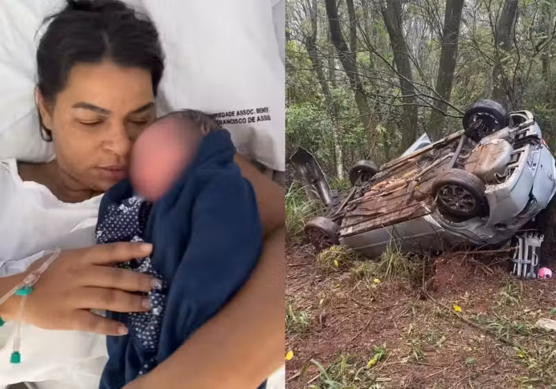 Grávida de 37 semanas, Luciana foi socorrida por motoristas após se envolver em um acidente de carro em estrada do Paraná. - Foto: Cedida/Luciana Araújo
