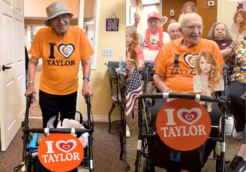 Frank, o idoso de 95 anos, criou um fã-clube muito especial para a cantora Taylor Swift e espera receber a visita dela. - Foto: reprodução redes sociais