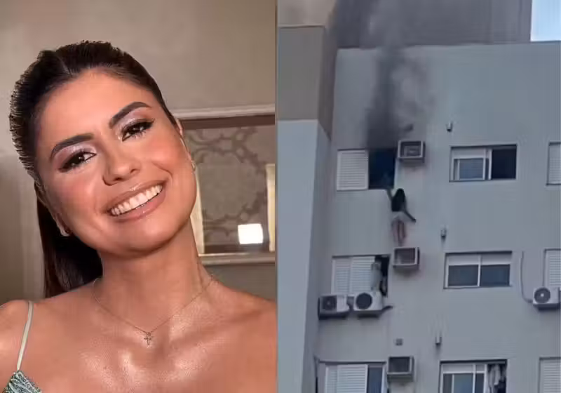 Esta mulher , de 28 anos, enfrentou um incêndio num prédio de 13 andares no Paraná, se pendurou no ar-condicionado e salvou duas pessoas: a mãe dela e uma criança. - Foto: reprodução redes sociais